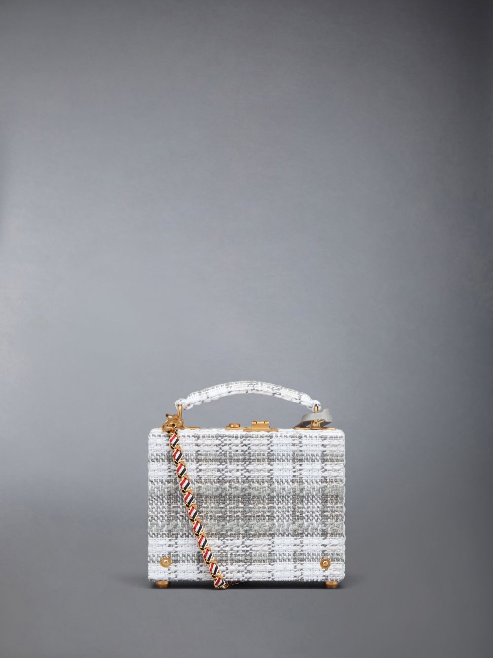 Thom Browne Tartan Tweed Woven Chain Micro Attache Case Women Crossbody Bags Grey | URT45E21289