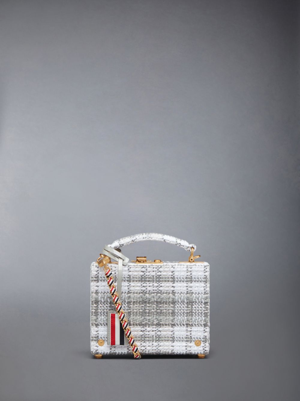 Thom Browne Tartan Tweed Woven Chain Micro Attache Case Women Crossbody Bags Grey | URT45E21289