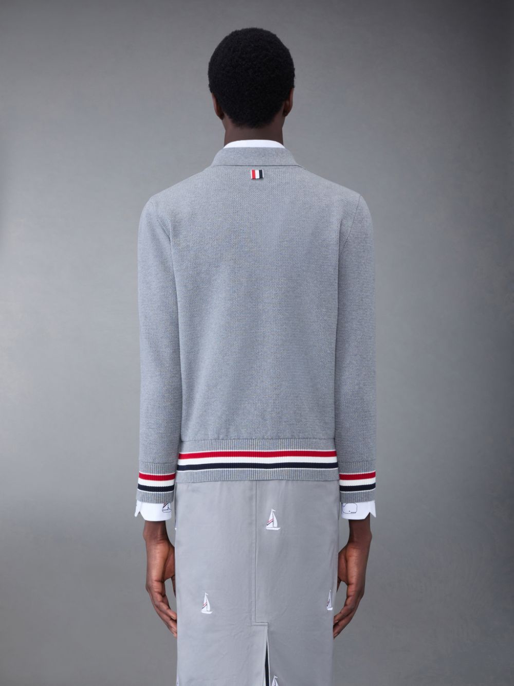 Thom Browne Textured Cotton Back Stripe Bomber Men Jackets Grey | AZF05D22674