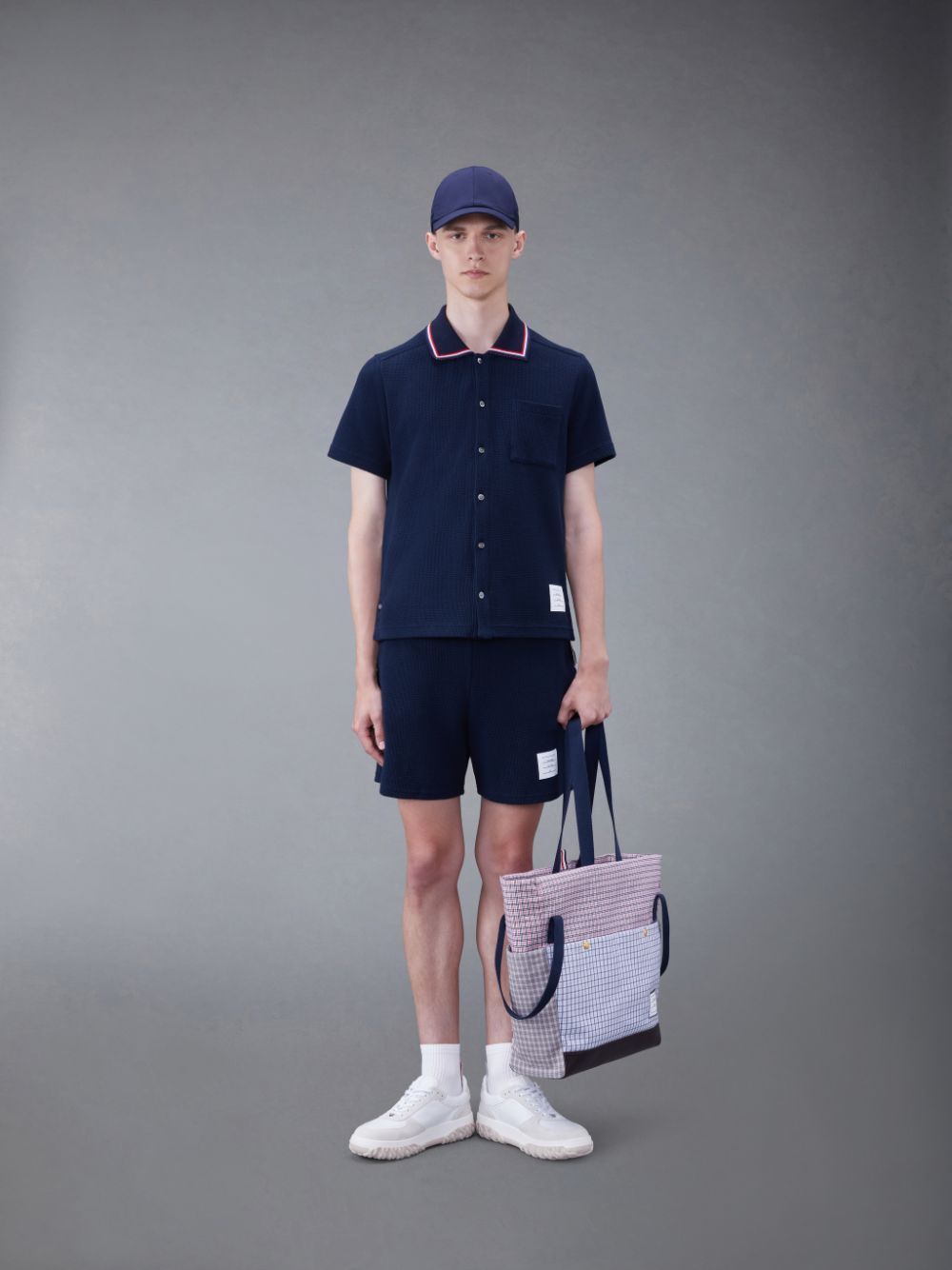 Thom Browne Textured Cotton Midi Men Shorts Blue | PLS48L15580