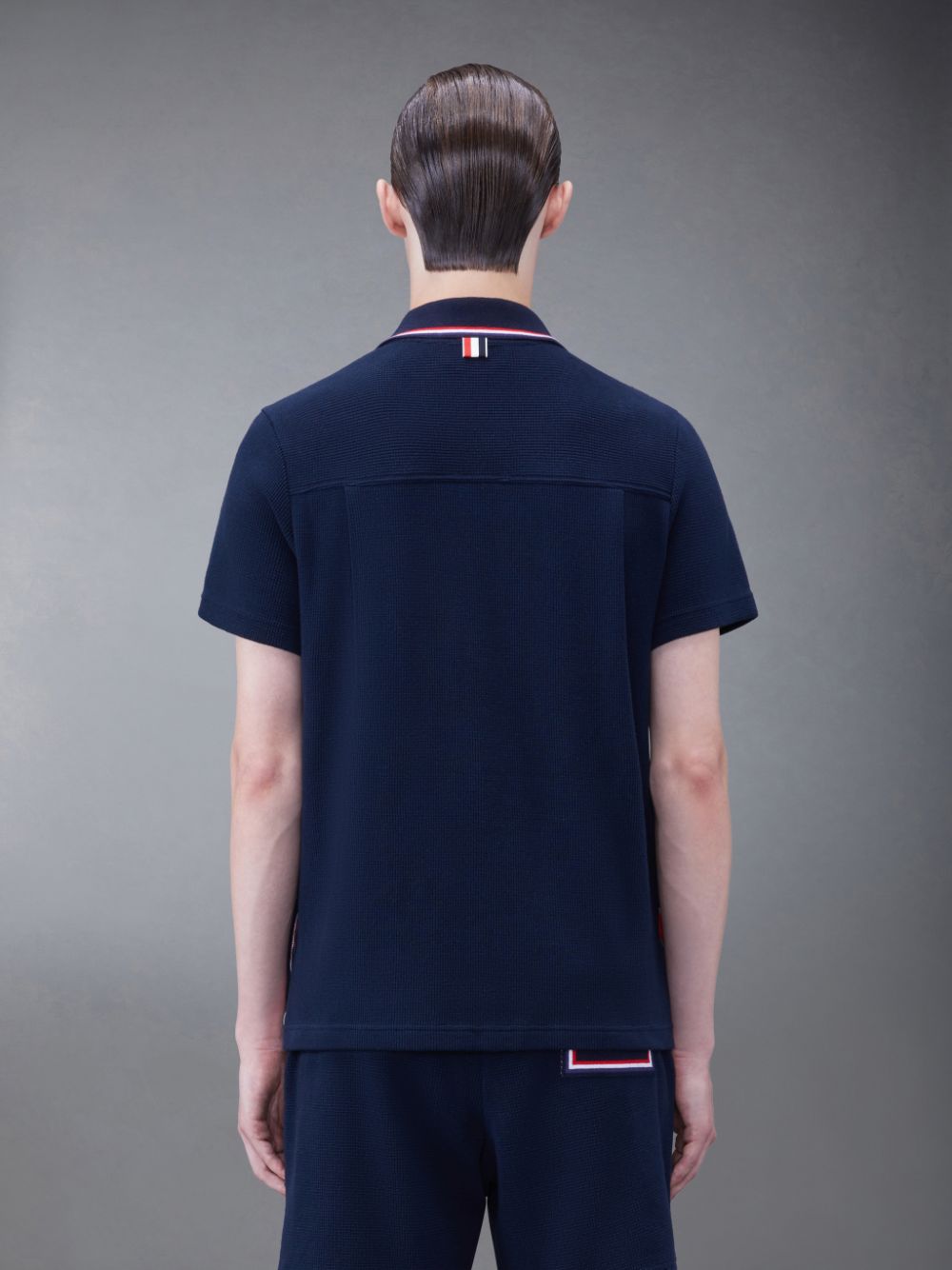 Thom Browne Textured Cotton Short Sleeve Polo Men Shirts Blue | YXY21H61731