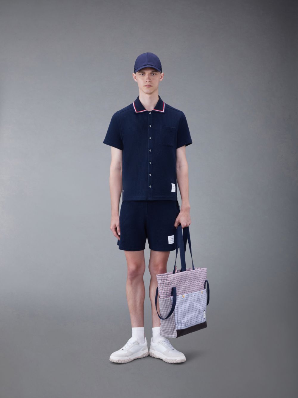 Thom Browne Textured Cotton Short Sleeve Polo Men Shirts Blue | YXY21H61731