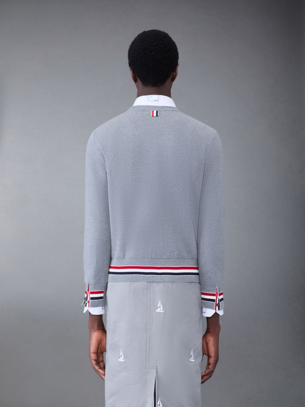 Thom Browne Textured Cotton Stripe Crew Neck Men Pullover Grey | WGC40D71450