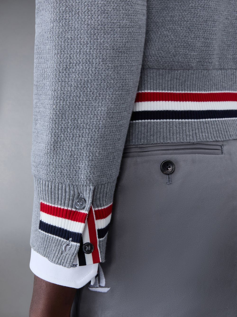 Thom Browne Textured Cotton Stripe Crew Neck Men Pullover Grey | WGC40D71450