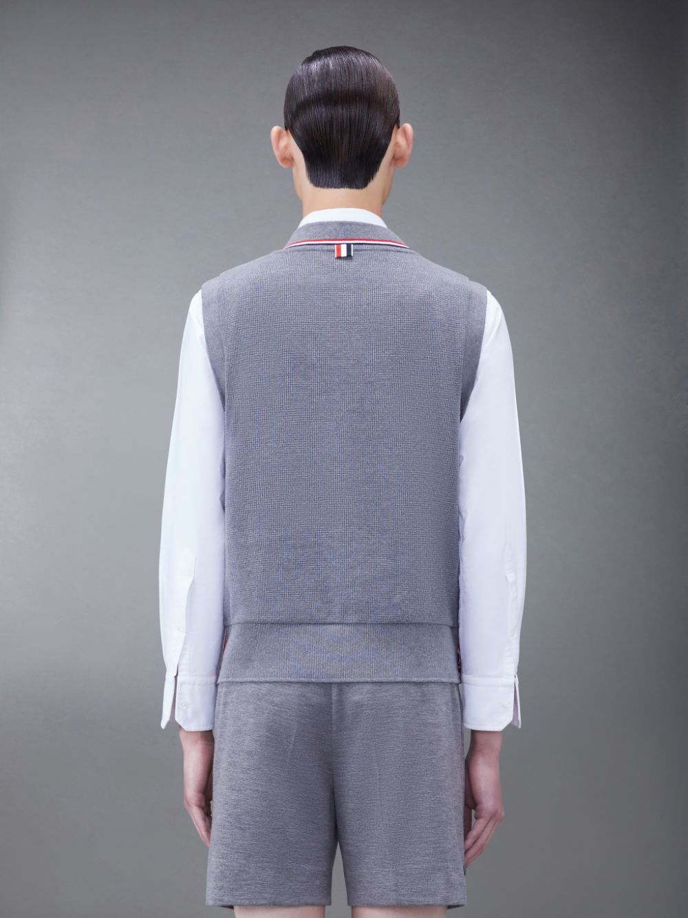 Thom Browne Textured Cotton V-Neck Men Vest Grey | QFX39S86493