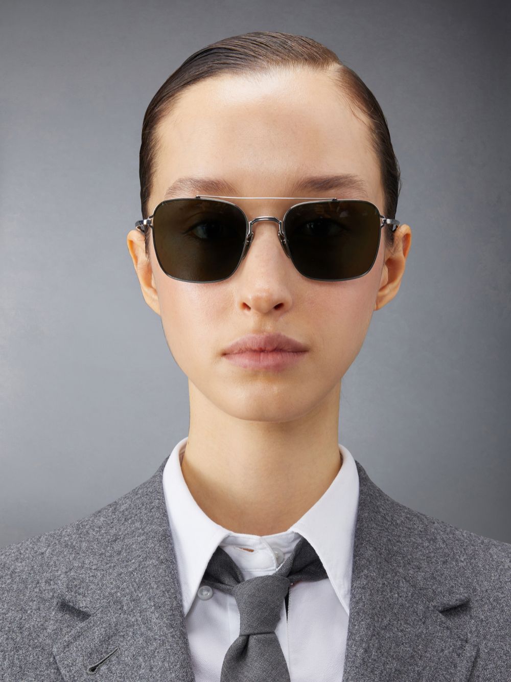 Thom Browne Titanium Aviator Women Sunglasses Silver | UXA31I59925