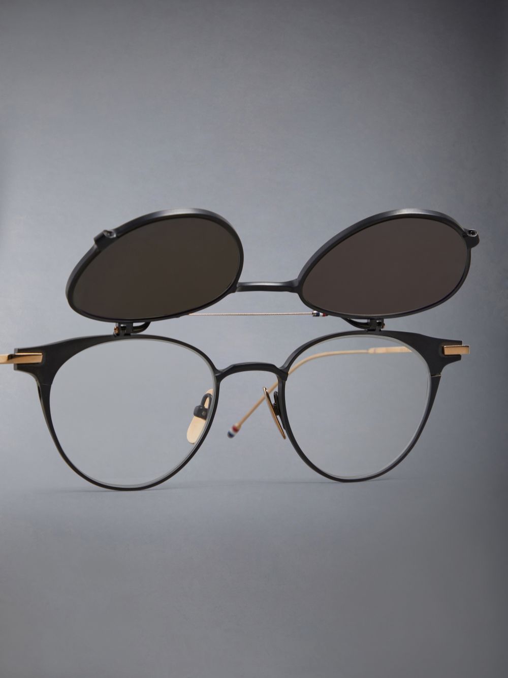 Thom Browne Titanium Round Clip On Men Sunglasses Black | WWJ32O14554