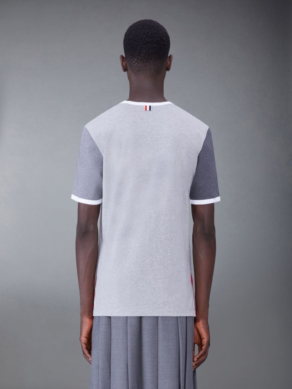 Thom Browne Tonal Cotton Jersey Short Sleeve Ringer Men T Shirts Grey | TOW81J63406