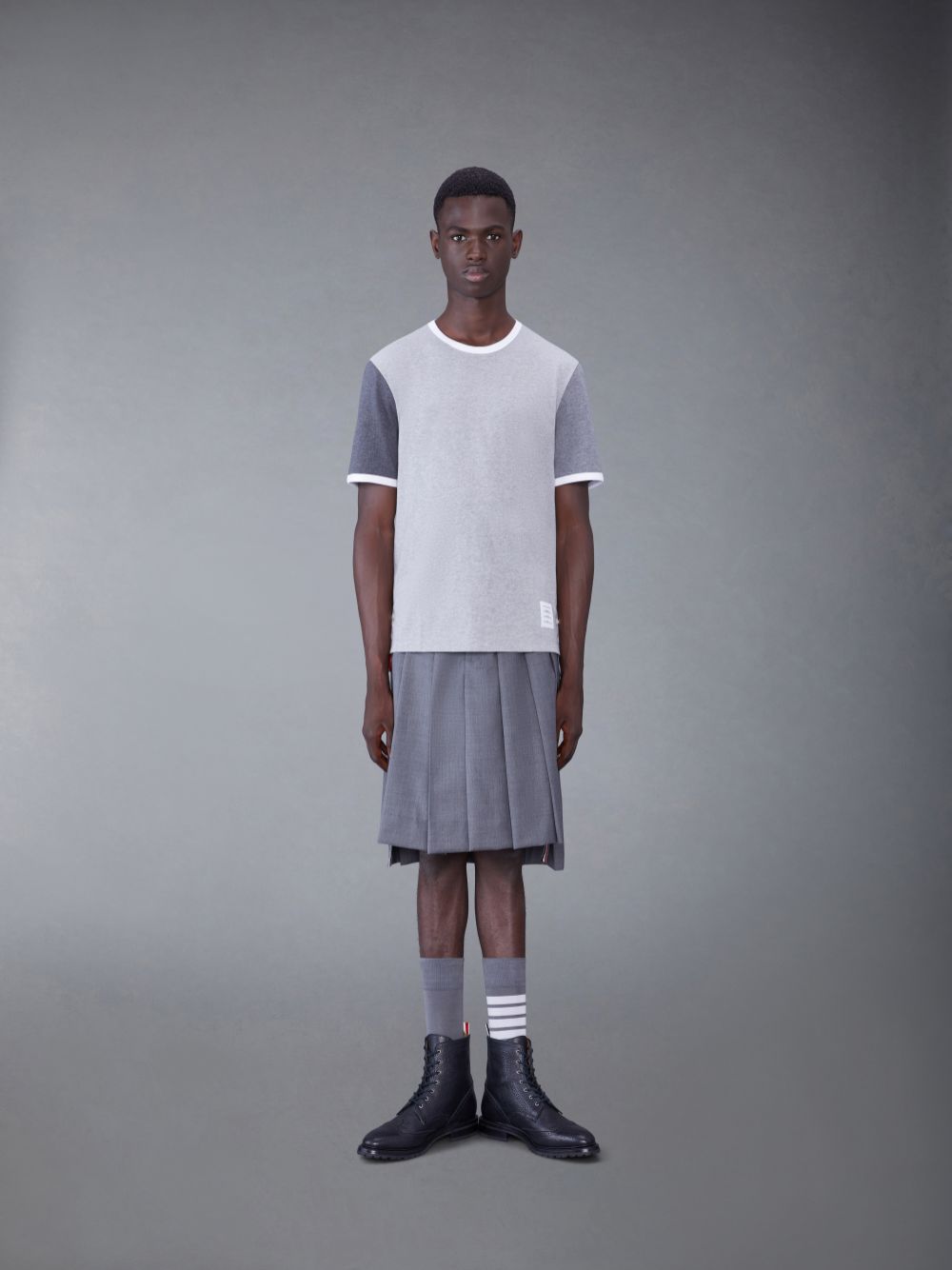 Thom Browne Tonal Cotton Jersey Short Sleeve Ringer Men T Shirts Grey | TOW81J63406