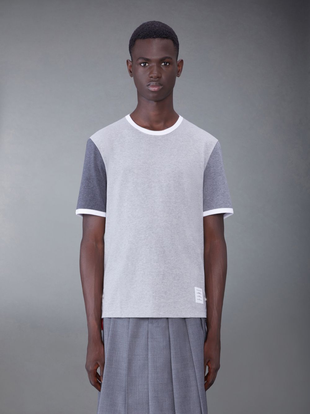 Thom Browne Tonal Cotton Jersey Short Sleeve Ringer Men T Shirts Grey | TOW81J63406