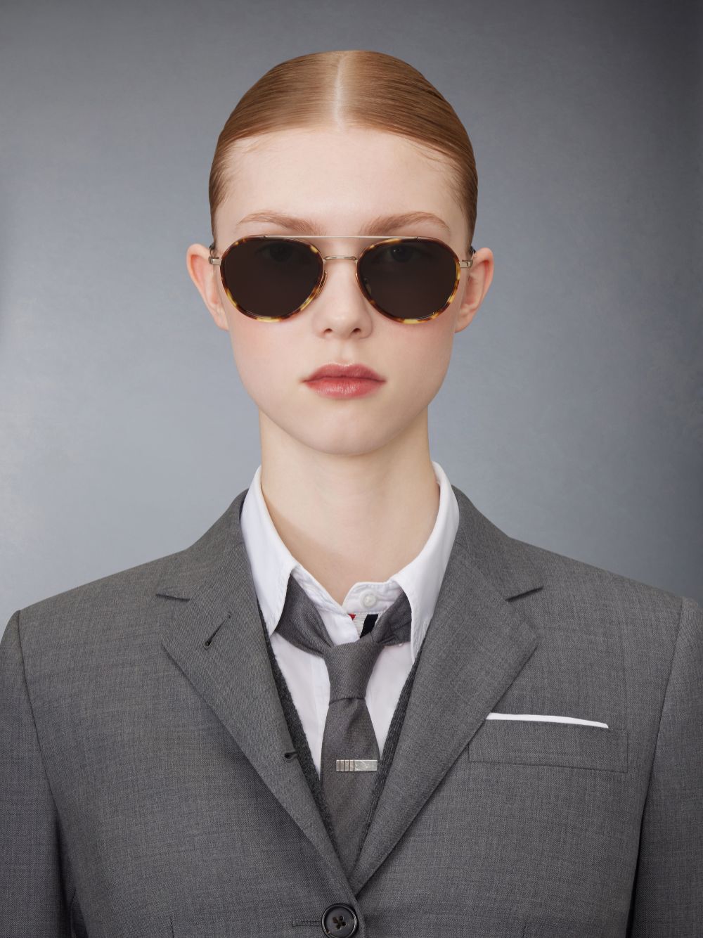 Thom Browne Tortoise Acetate And Titanium Aviator Women Sunglasses Brown | COA47L23051