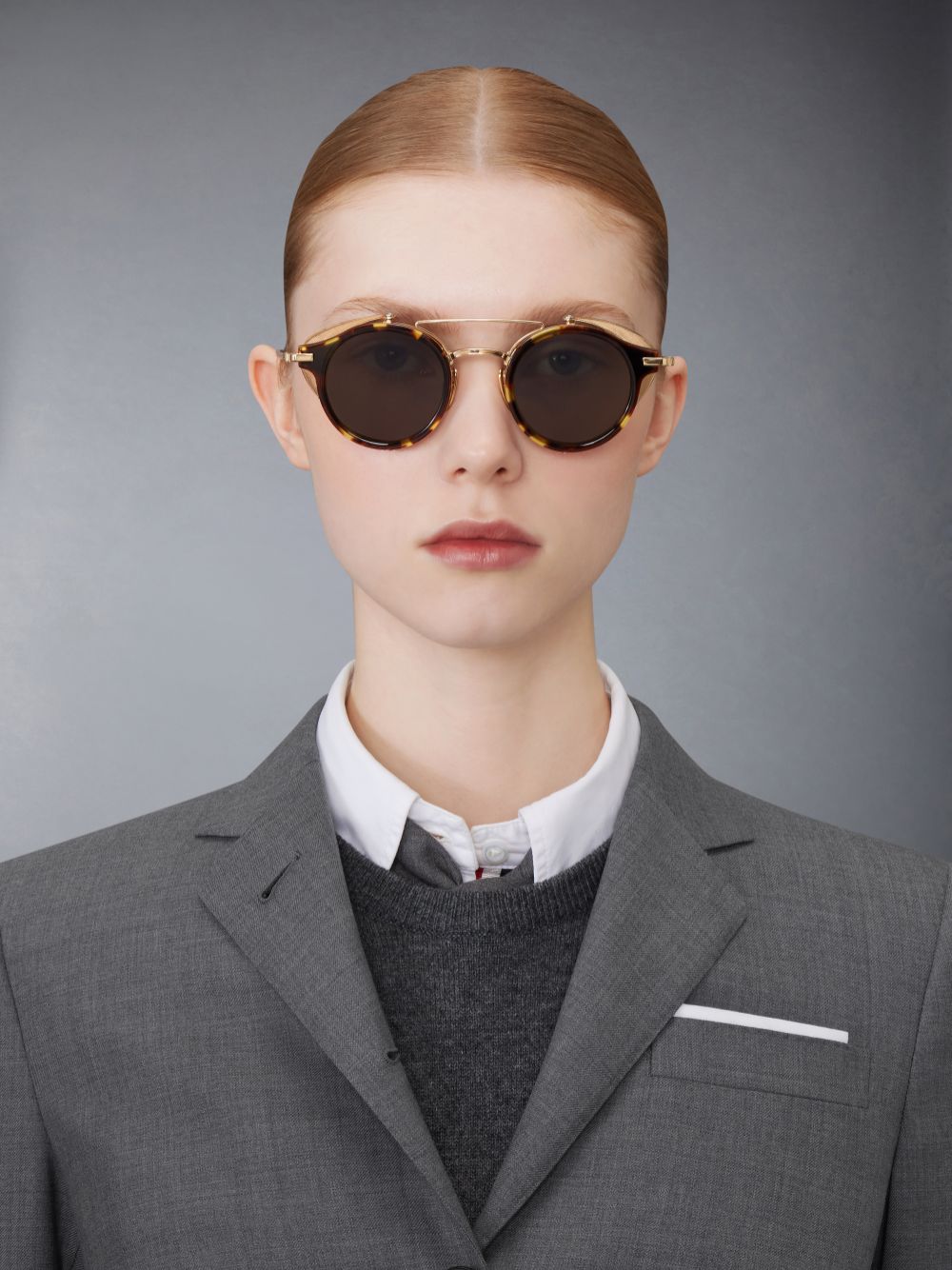 Thom Browne Tortoise Acetate And Titanium Round W/ Side Shields Women Sunglasses Brown | GLC19X84817