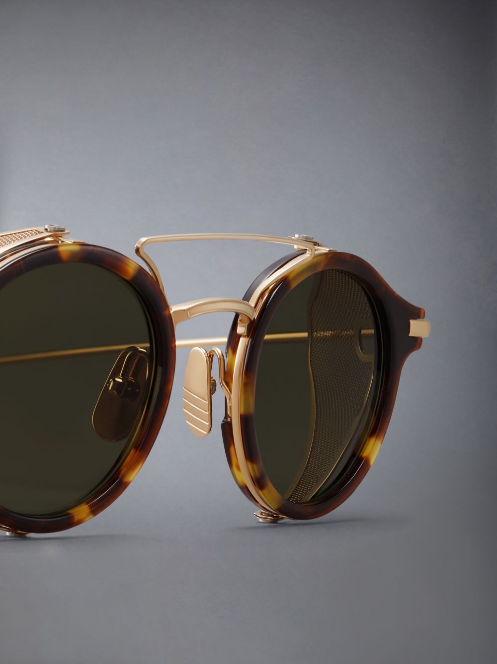 Thom Browne Tortoise Acetate And Titanium Round W/ Side Shields Men Sunglasses Brown | KTE52F79108