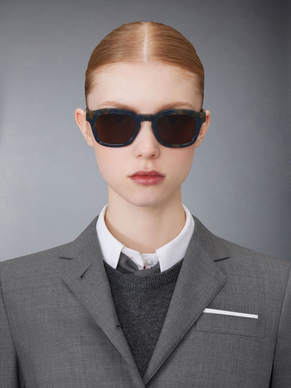 Thom Browne Tortoise Acetate Rectangular Women Sunglasses Blue | NXC91C32219