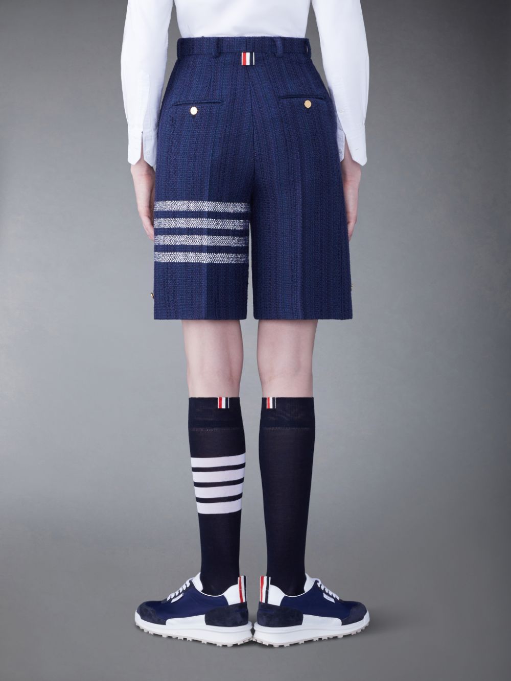 Thom Browne Tweed Fray 4-Bar High Waist Women Shorts Blue | QCL17R16814