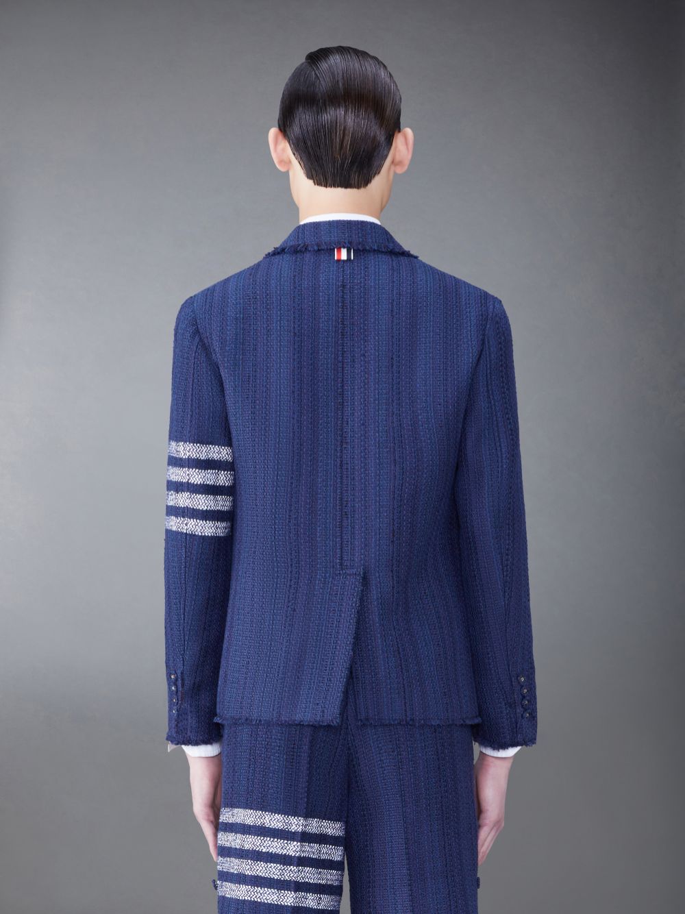 Thom Browne Tweed Fray 4-Bar Sack Men Jackets Blue | DJB88P15416