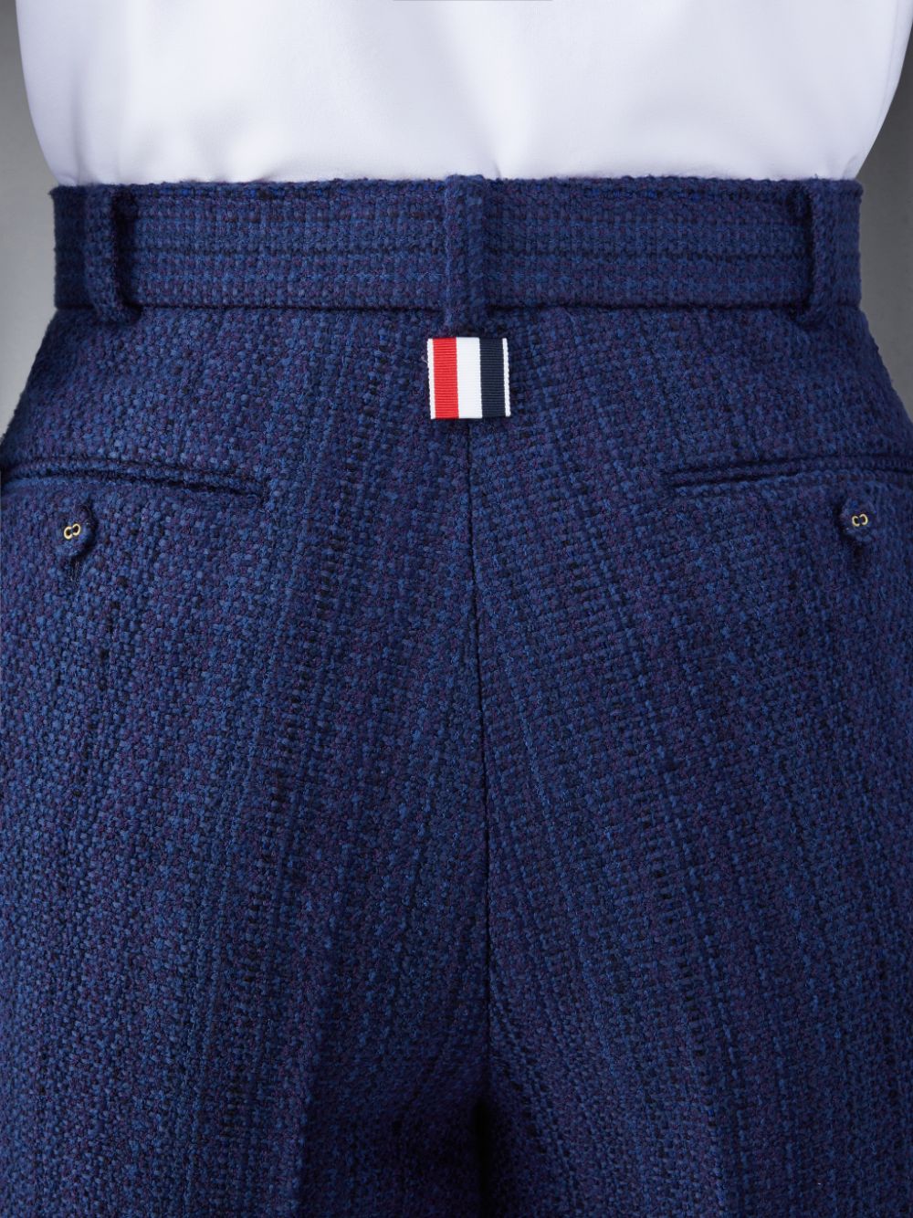 Thom Browne Tweed Fray 4-Bar Sack Men Shorts Blue | SYD41L33055