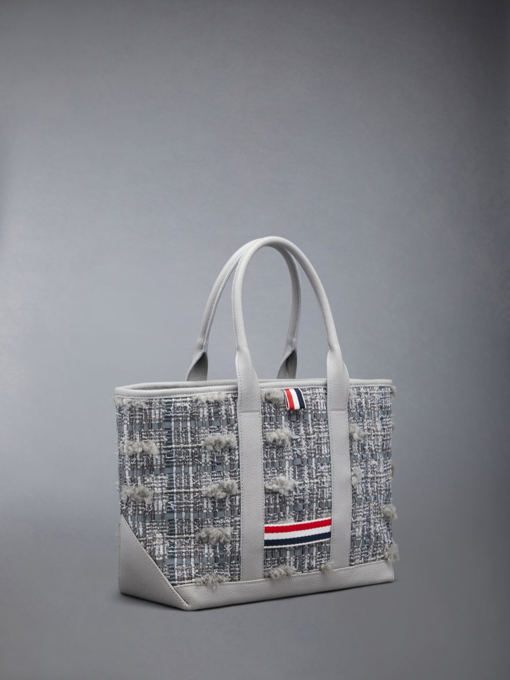 Thom Browne Tweed Leather Small Tool Men Tote Bags Grey | ZOQ53V61935