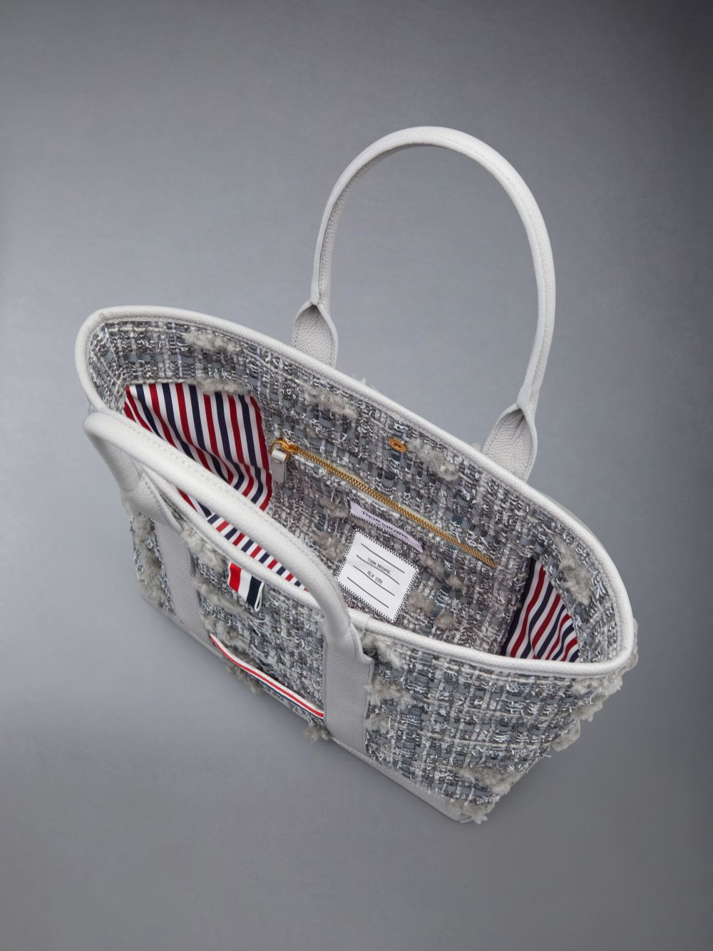 Thom Browne Tweed Leather Small Tool Men Tote Bags Grey | ZOQ53V61935