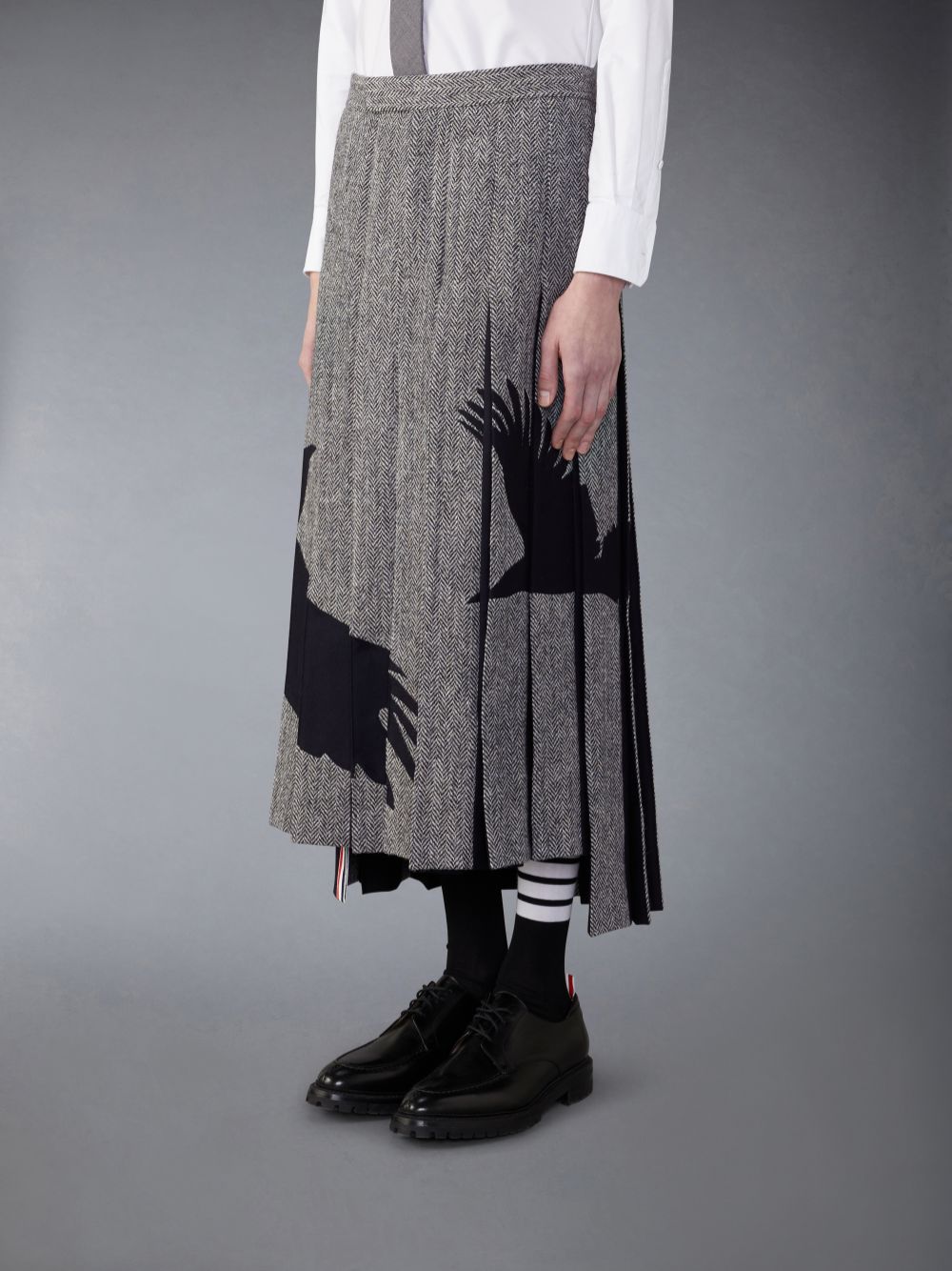 Thom Browne Tweed Raven Classic Backstrap Maxi Pleated Men Skirts Black | TEA99Q50260