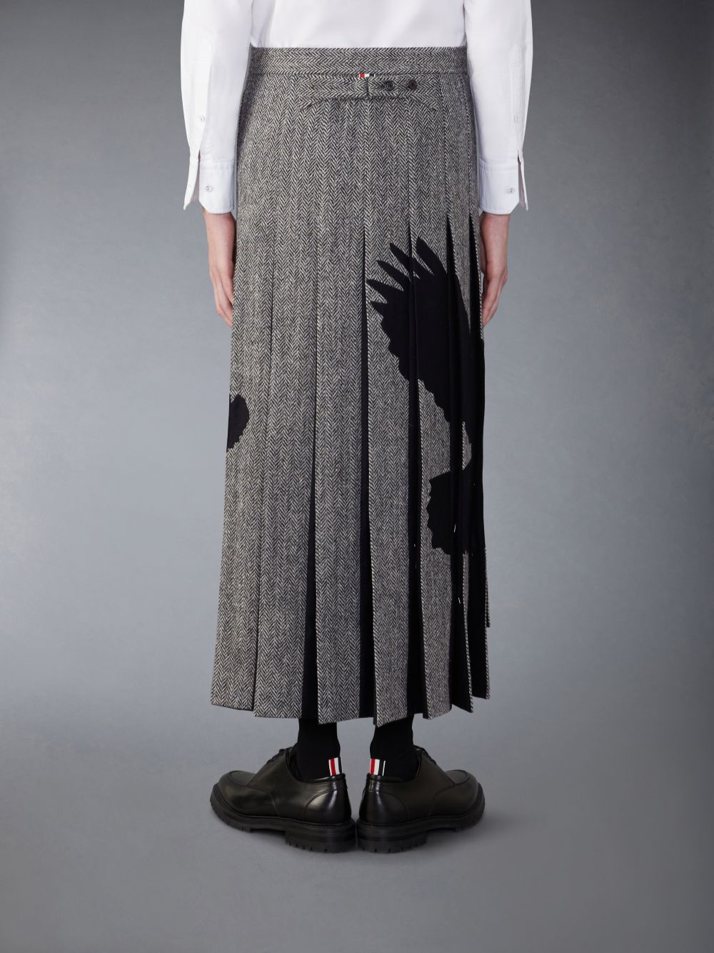 Thom Browne Tweed Raven Classic Backstrap Maxi Pleated Men Skirts Black | TEA99Q50260