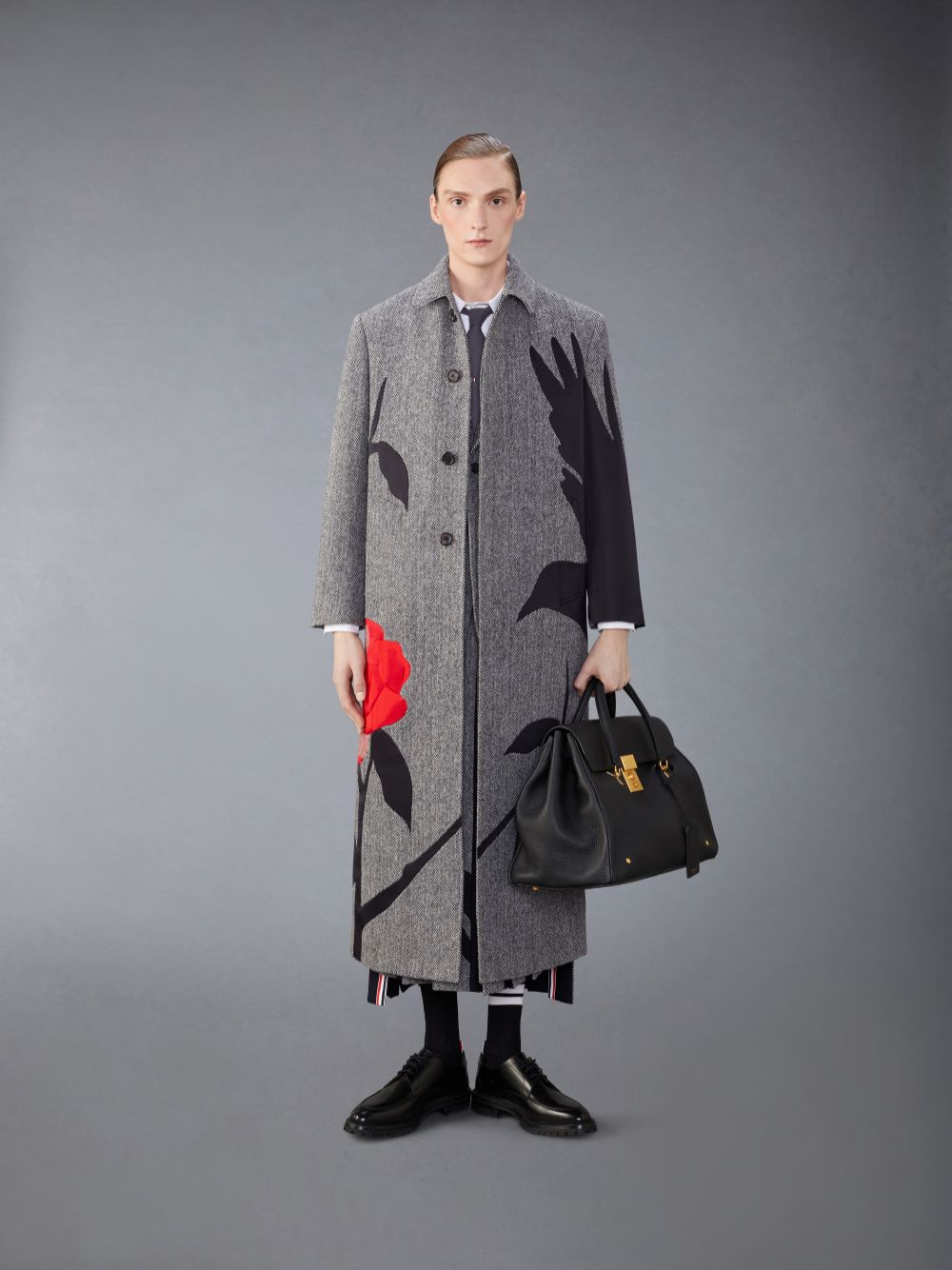 Thom Browne Tweed Raven Classic Backstrap Maxi Pleated Men Skirts Black | TEA99Q50260