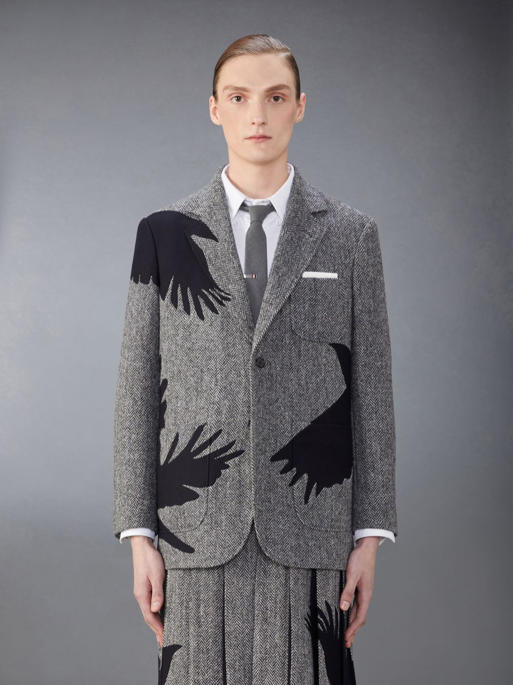 Thom Browne Tweed Raven Unstructured Sack Sport Men Coats Black | FUS94D69688