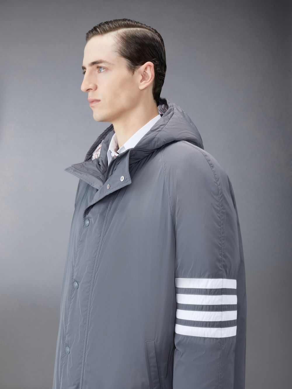 Thom Browne Twill 4-Bar Football Sideline Men Parka Grey | JZN53X20858