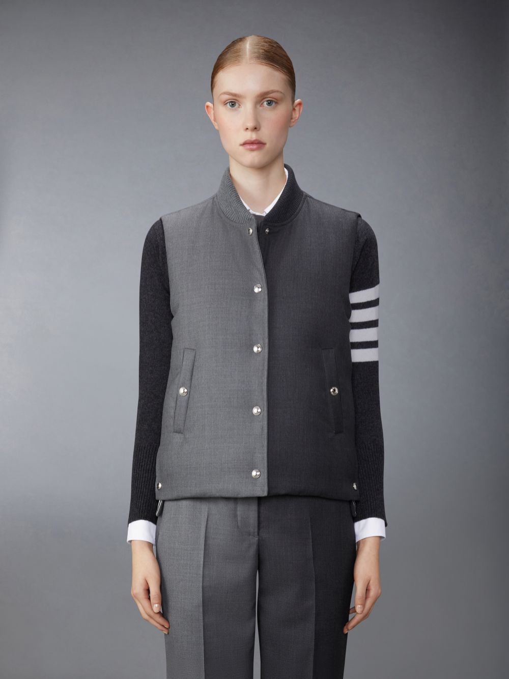 Thom Browne Twill Down Classic Women Vest Grey | JXL14Y43234