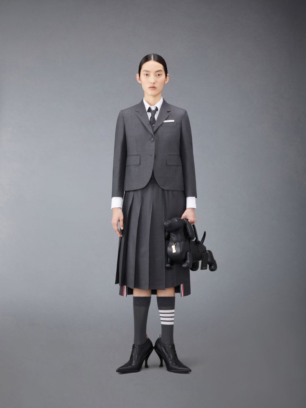 Thom Browne Twill Pleated Midi Women Skirts Grey | EDF44I20042