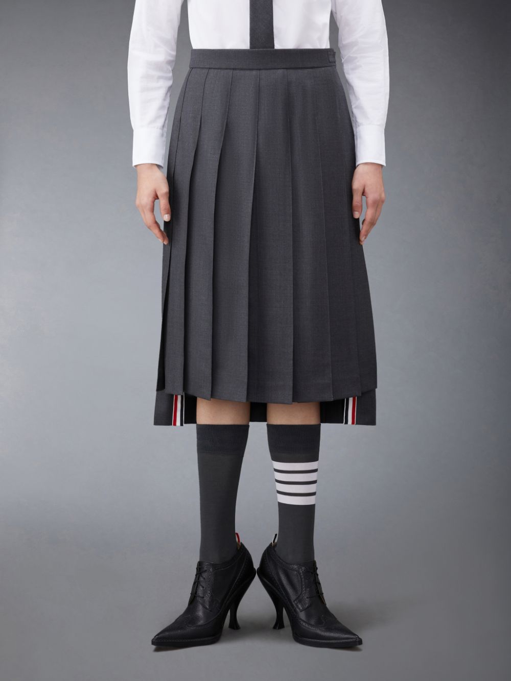 Thom Browne Twill Pleated Midi Women Skirts Grey | EDF44I20042