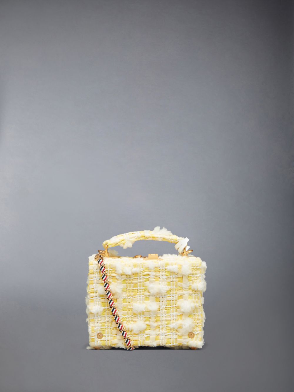 Thom Browne Twill Pouf Tweed Woven Chain Micro Attache Case Women Crossbody Bags Yellow | DEE17X03431