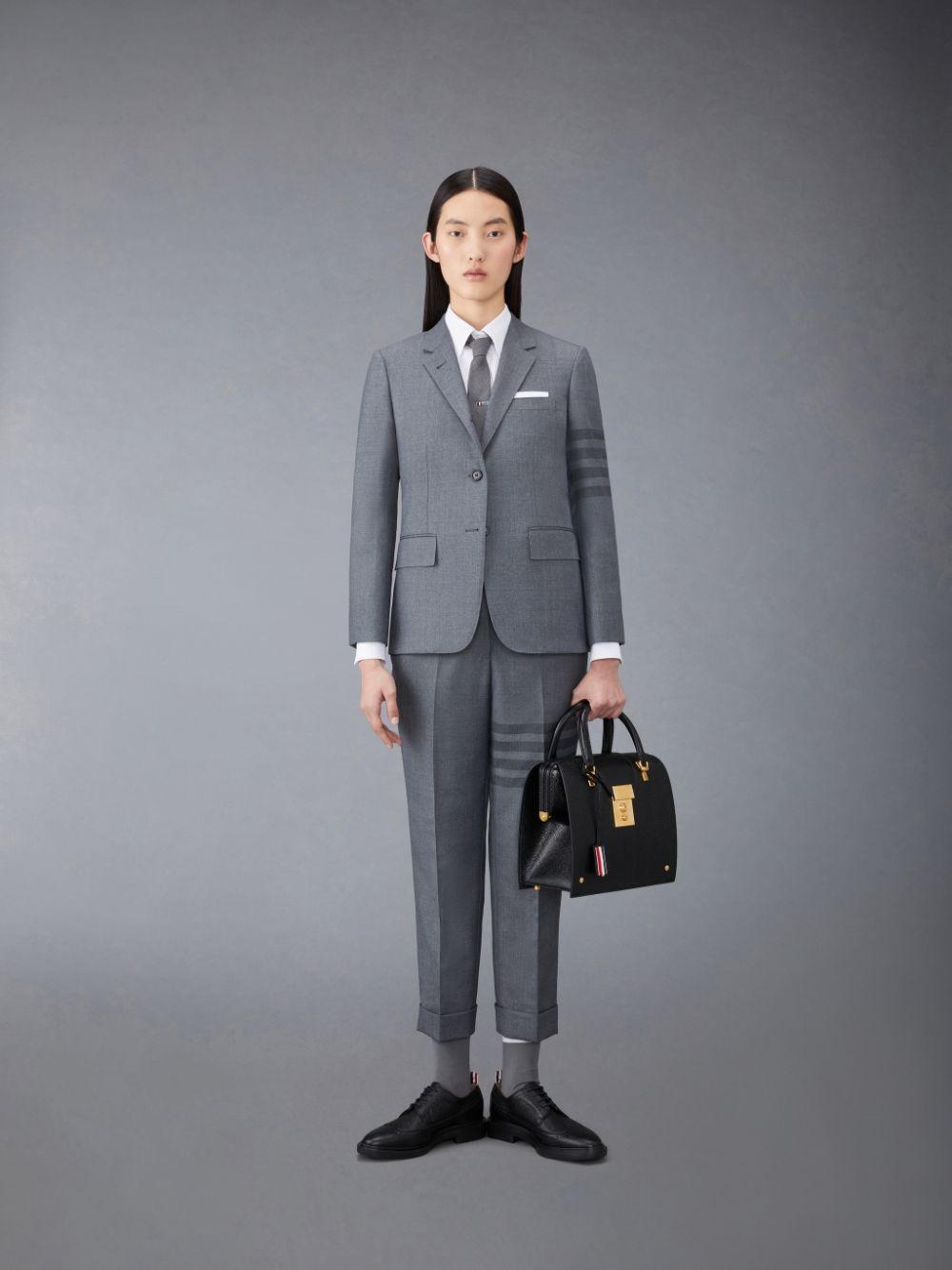 Thom Browne Twill School Uniform 4-Bar Classic Sport Women Coats Grey | CCE59N43479