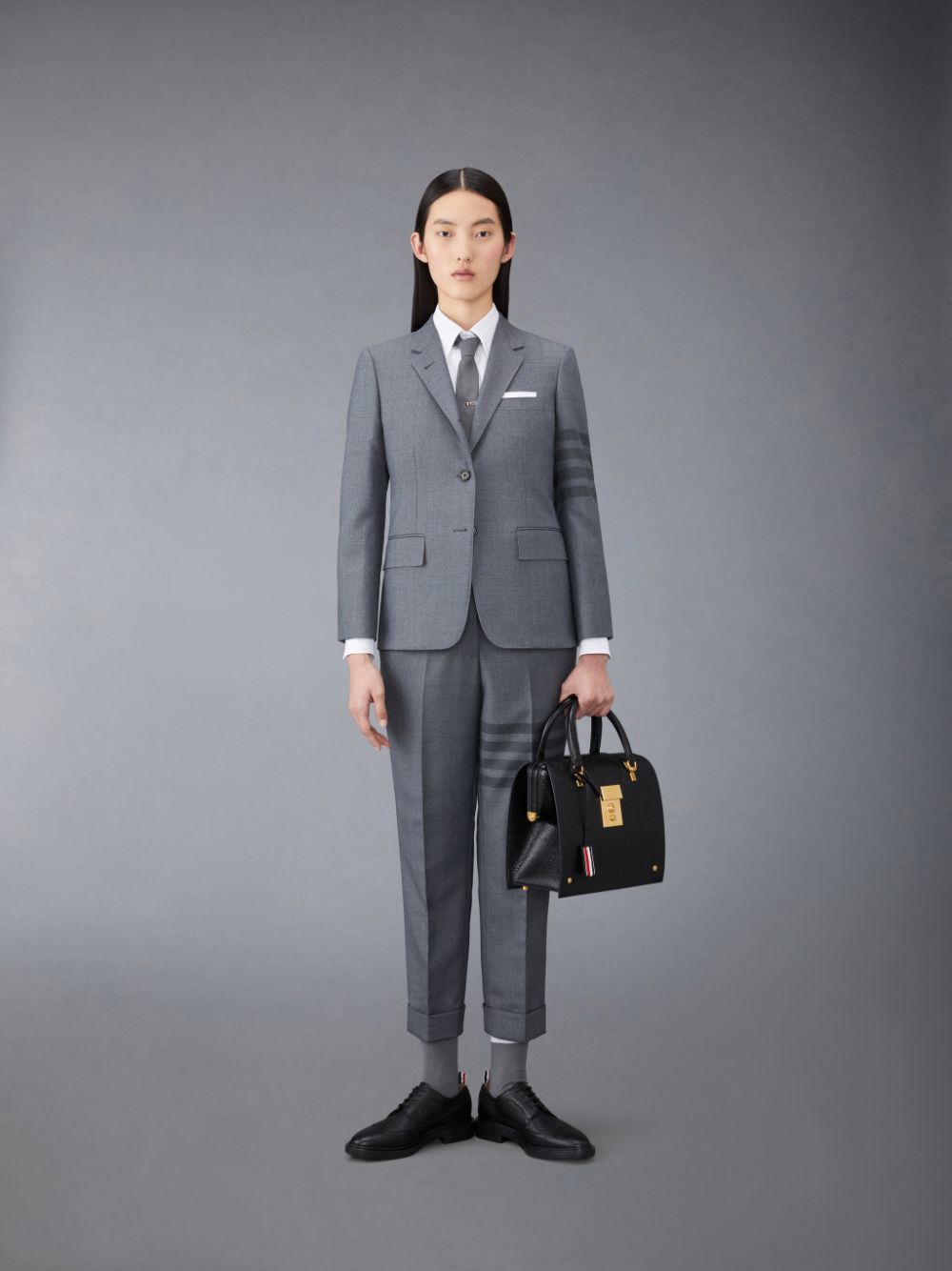 Thom Browne Twill School Uniform 4-Bar Low Rise Skinny Women Pants Grey | SMI99P81406