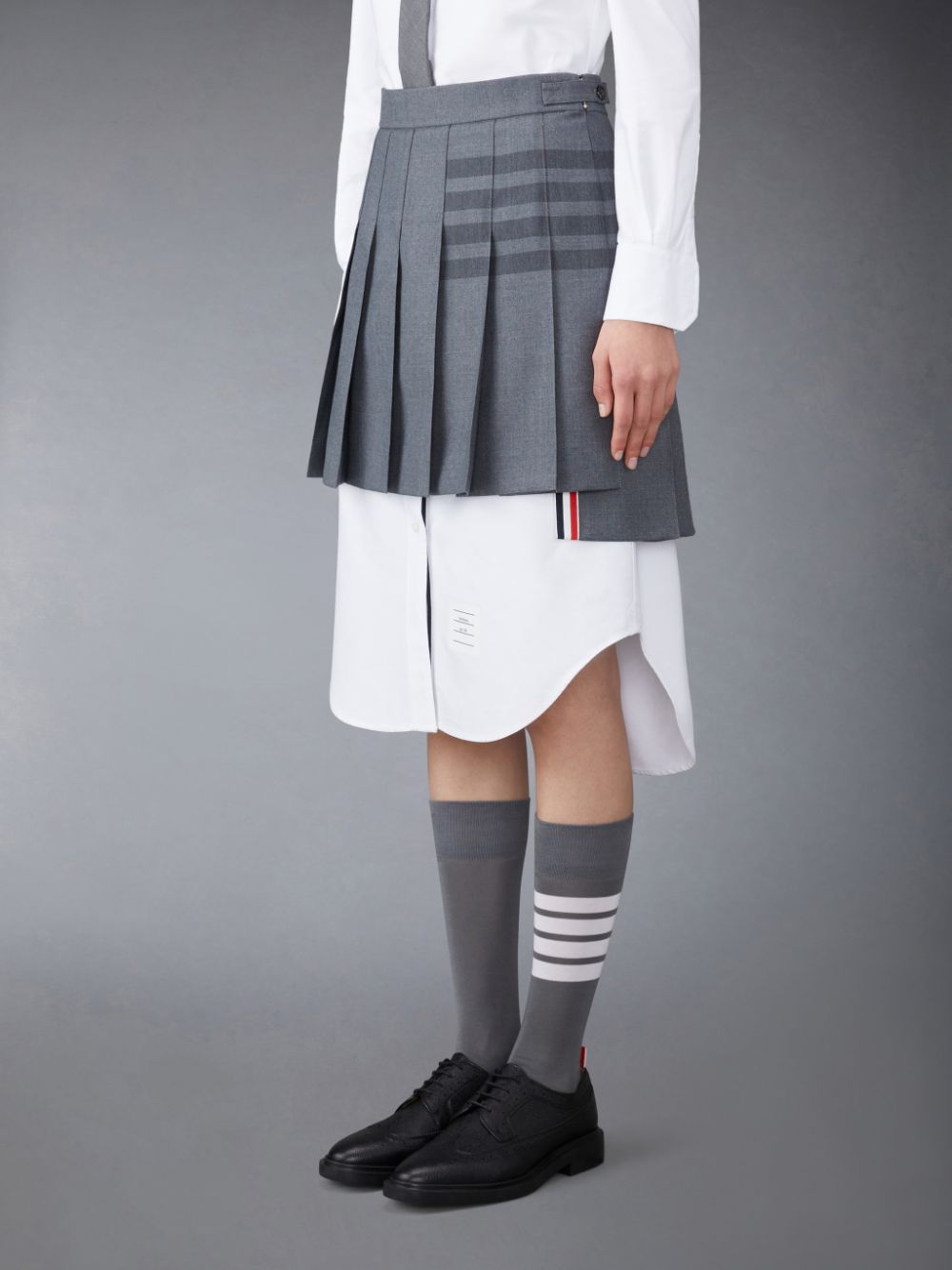 Thom Browne Twill School Uniform 4-Bar Pleated Mini Women Skirts Grey | CGA42P56828