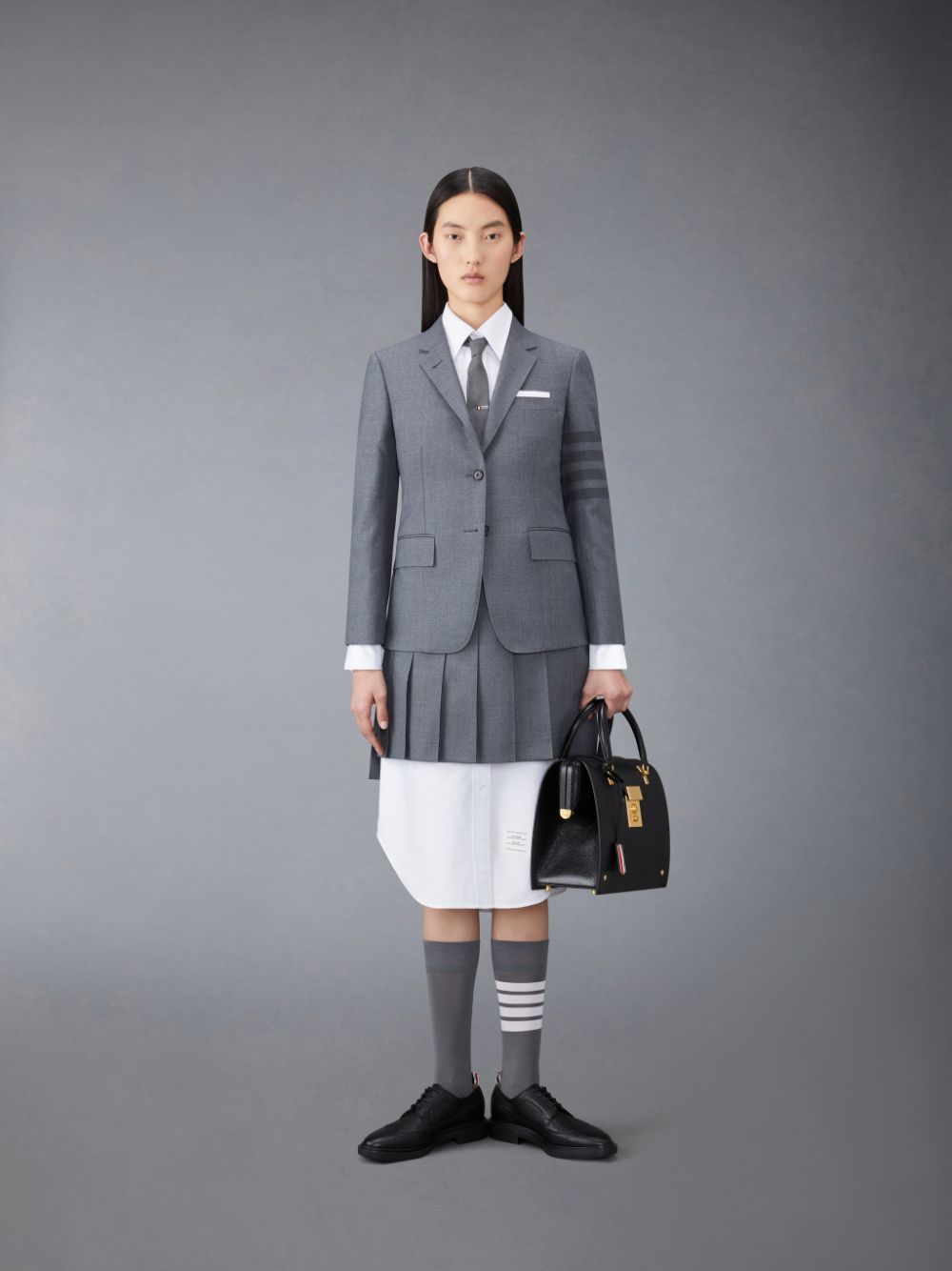 Thom Browne Twill School Uniform 4-Bar Pleated Mini Women Skirts Grey | CGA42P56828