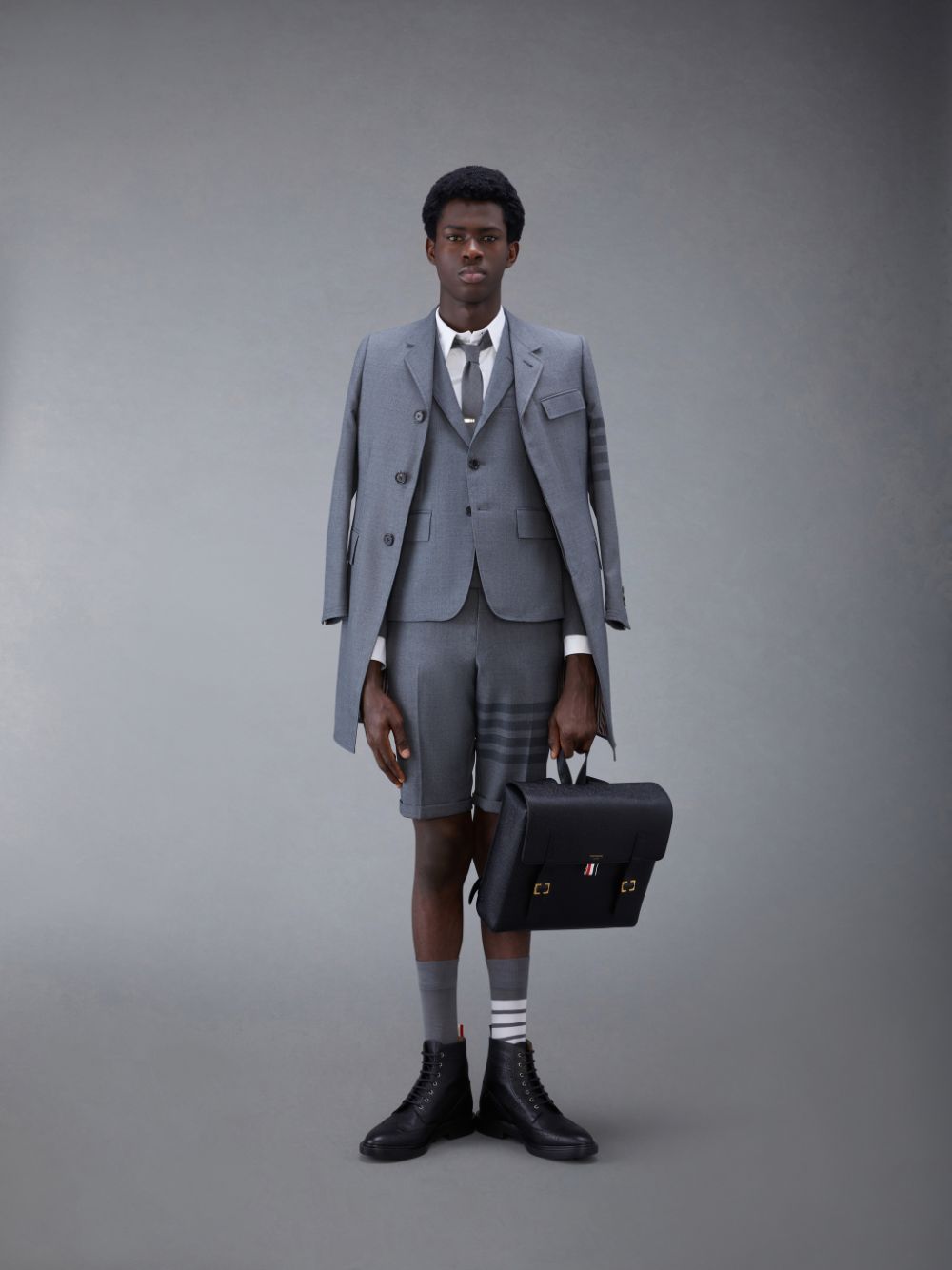 Thom Browne Twill School Uniform Slim Fit Chesterfield Men Coats Grey | PHN82K25346