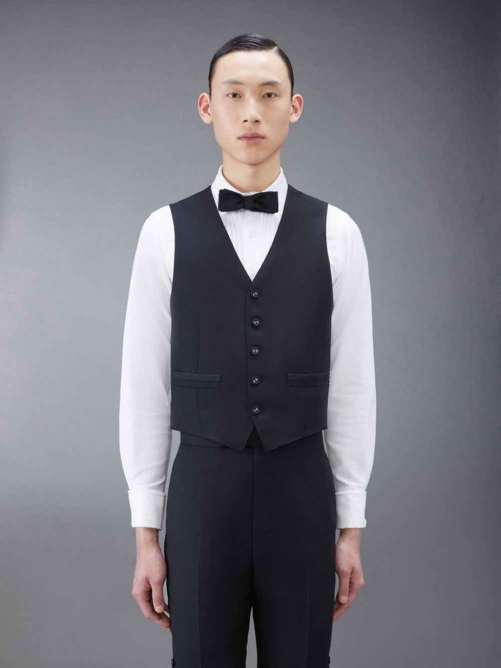 Thom Browne Twill Tipping Classic Men Vest Black | YTA53A54552