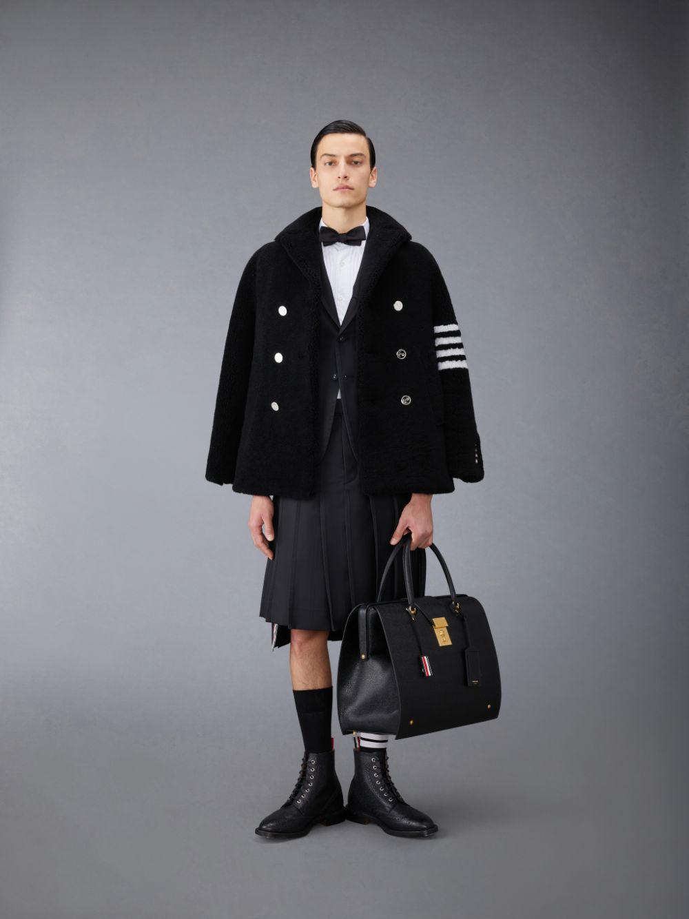 Thom Browne Twill Tipping Classic Sport Men Coats Black | VNQ77C91319