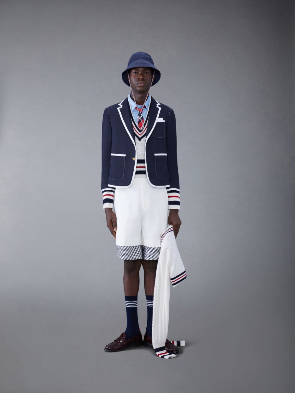 Thom Browne Twill Tipping Sack Sport Men Coats Blue | JWT00R30007