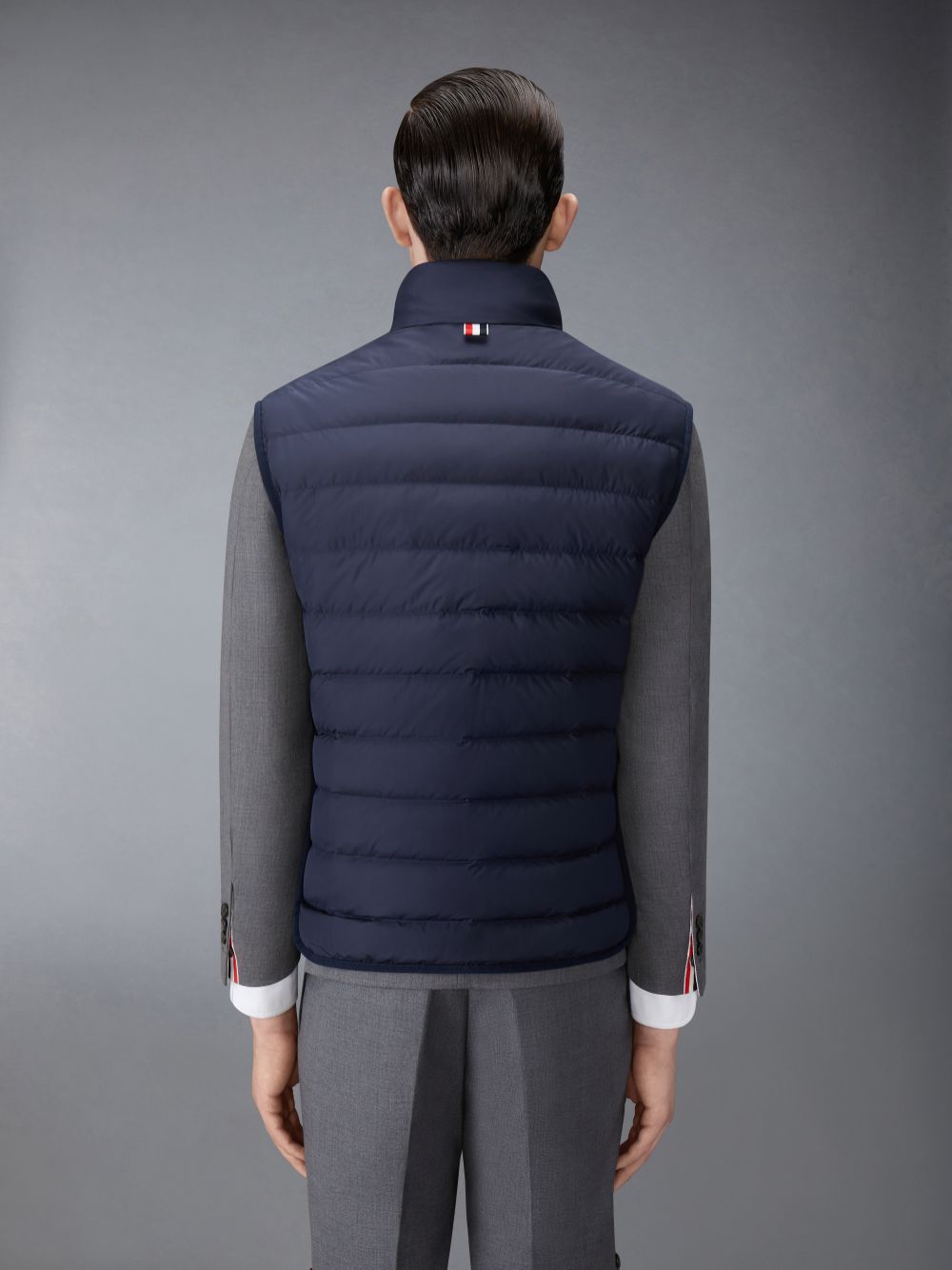 Thom Browne ULTRA LIGHT NYLON TECH FUNNEL NECK DOWN Men Vest Blue | IHV10D01602