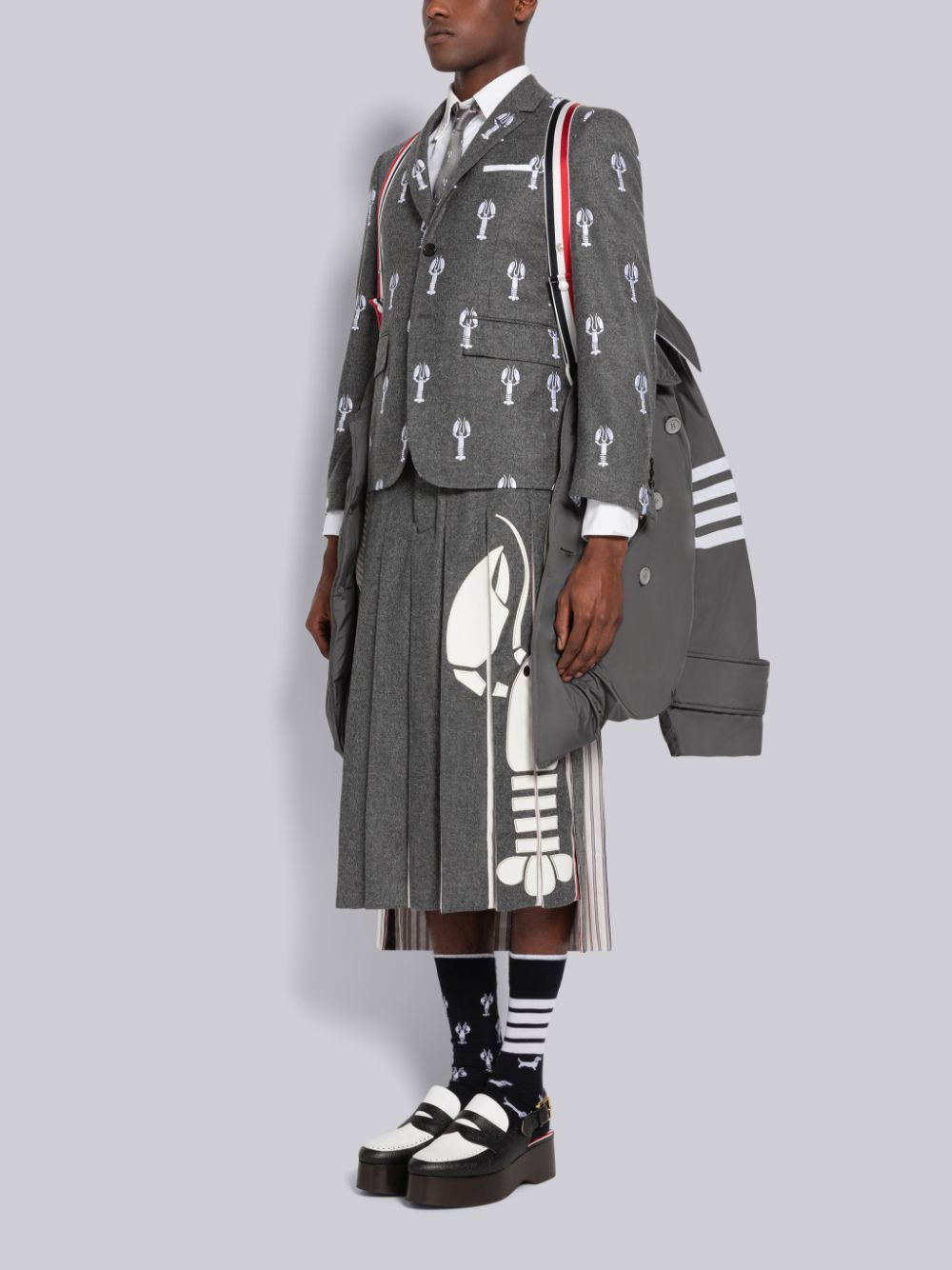 Thom Browne Ultra Light Nylon 4-Bar Down Filled Oversized Pea Men Coats Grey | SRK99L99634