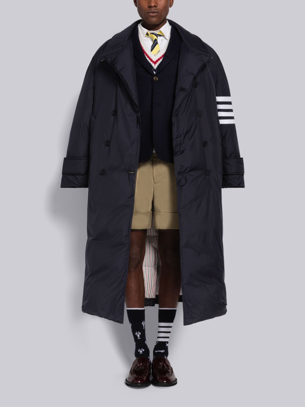 Thom Browne Ultra Light Nylon 4-Bar Down Filled Oversized Pea Men Coats Blue | VJK25A22085