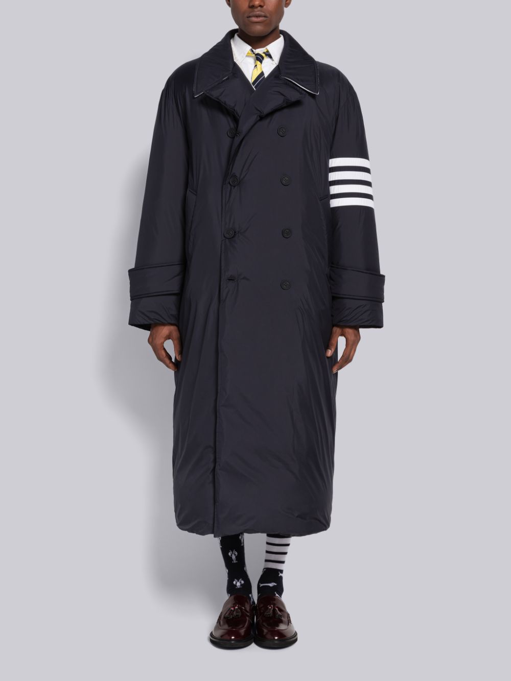 Thom Browne Ultra Light Nylon 4-Bar Down Filled Oversized Pea Men Coats Blue | VJK25A22085