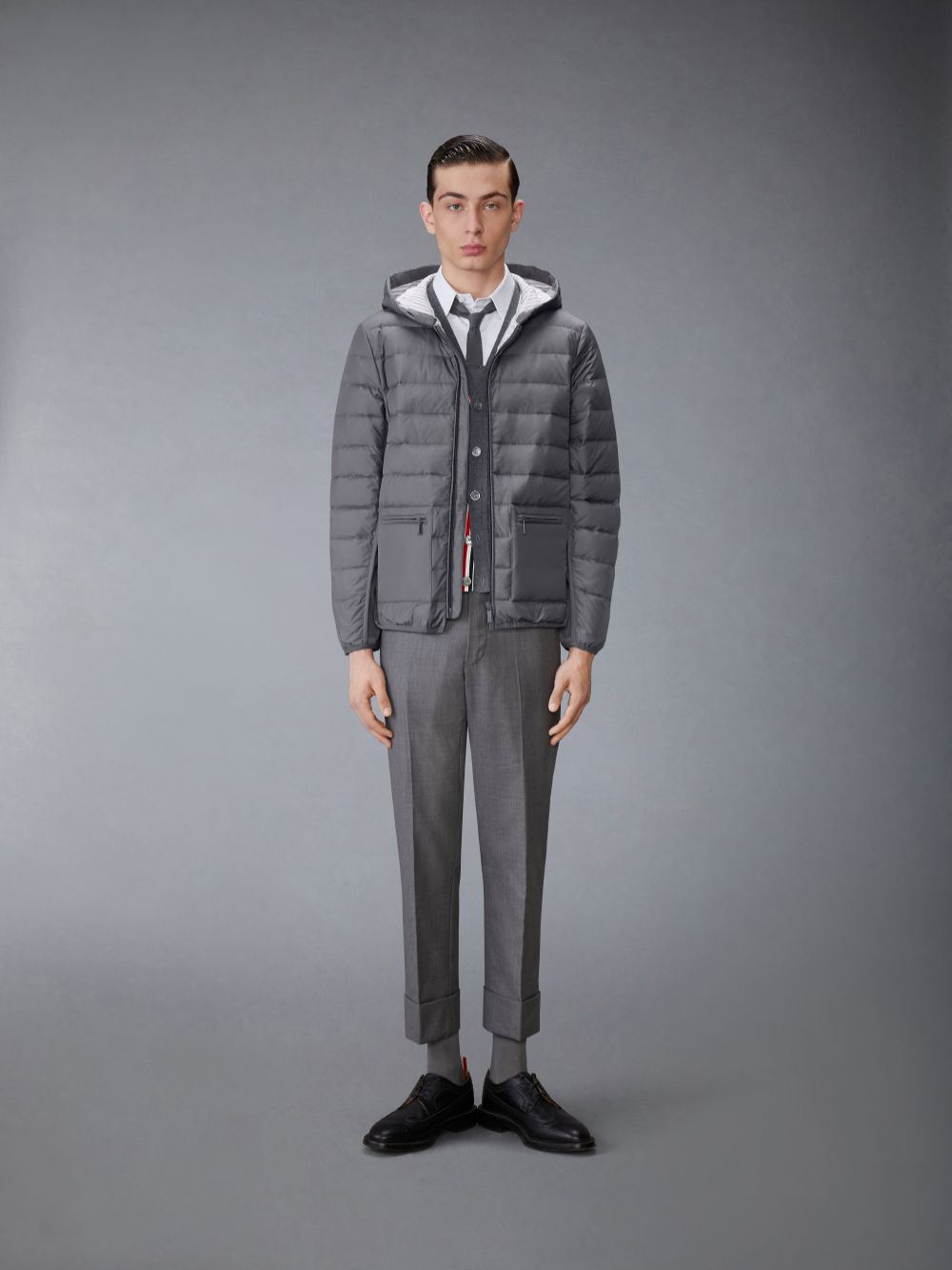 Thom Browne Ultra Light Nylon Down Hooded Men Jackets Grey | JBE19Z95121