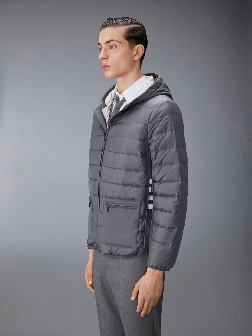 Thom Browne Ultra Light Nylon Down Hooded Men Jackets Grey | JBE19Z95121