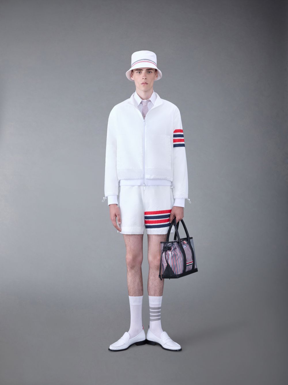 Thom Browne Ultralight Ripstop 4-Bar Funnel Neck Men Jackets White | ART27R95692