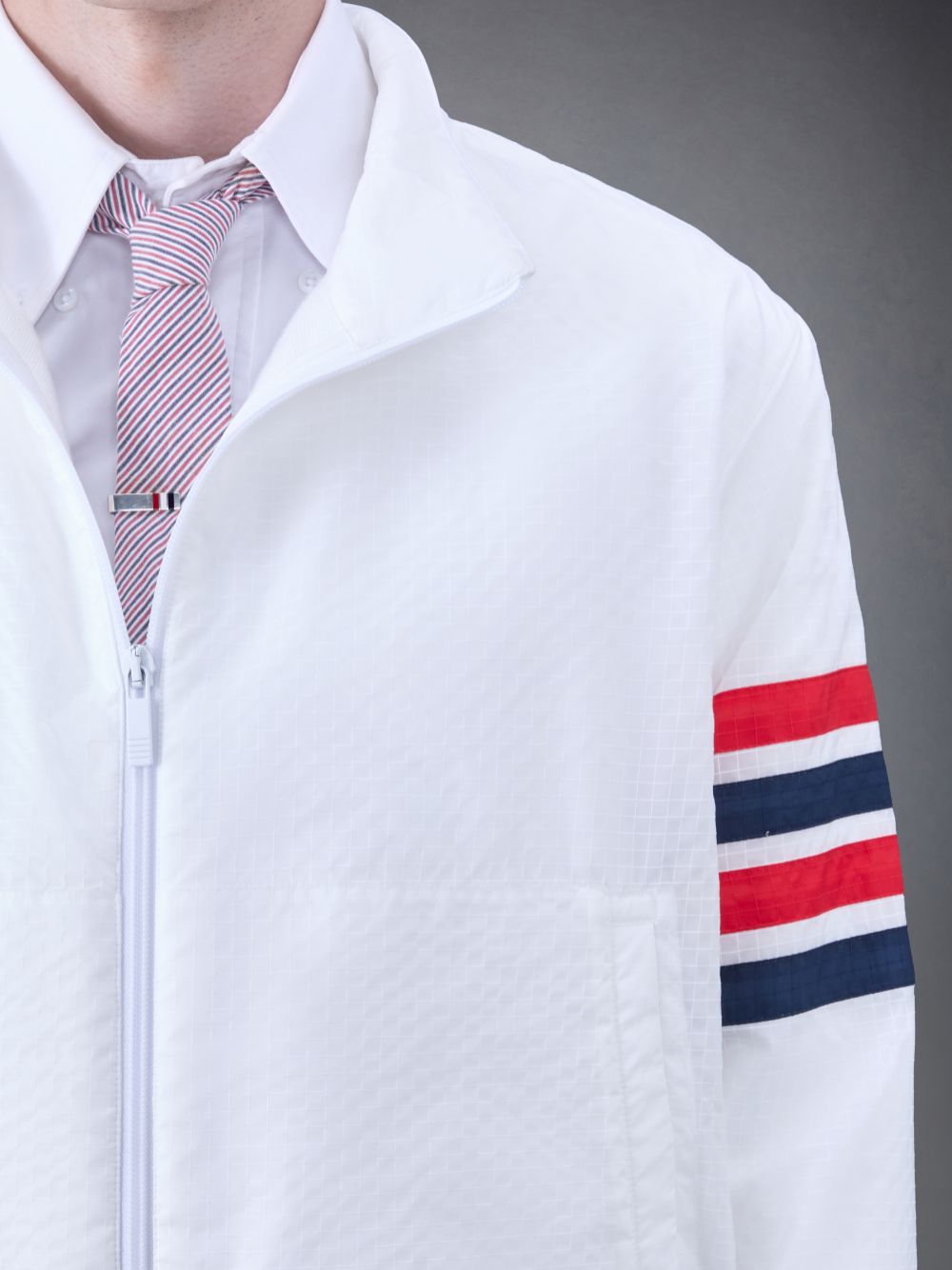 Thom Browne Ultralight Ripstop 4-Bar Funnel Neck Men Jackets White | ART27R95692