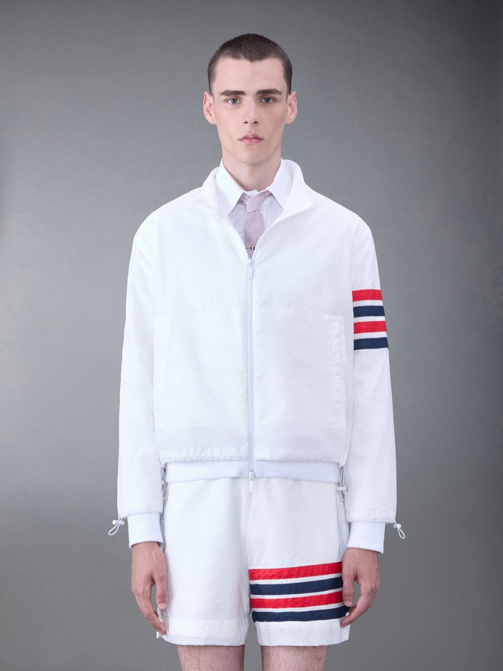 Thom Browne Ultralight Ripstop 4-Bar Funnel Neck Men Jackets White | ART27R95692