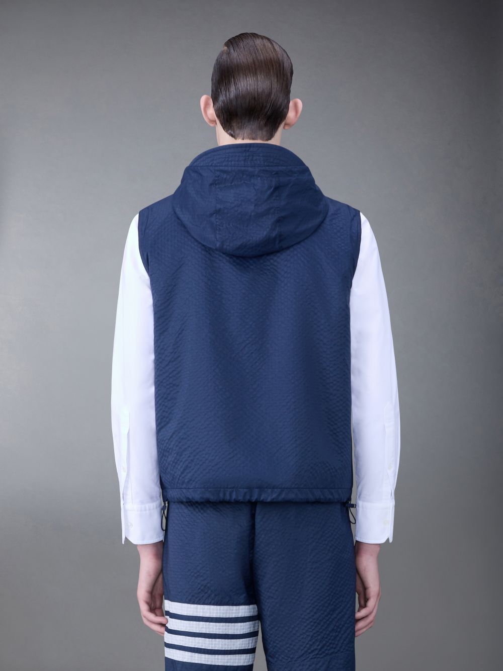 Thom Browne Ultralight Ripstop 4-Bar Hooded Men Vest Blue | GHI80M48262